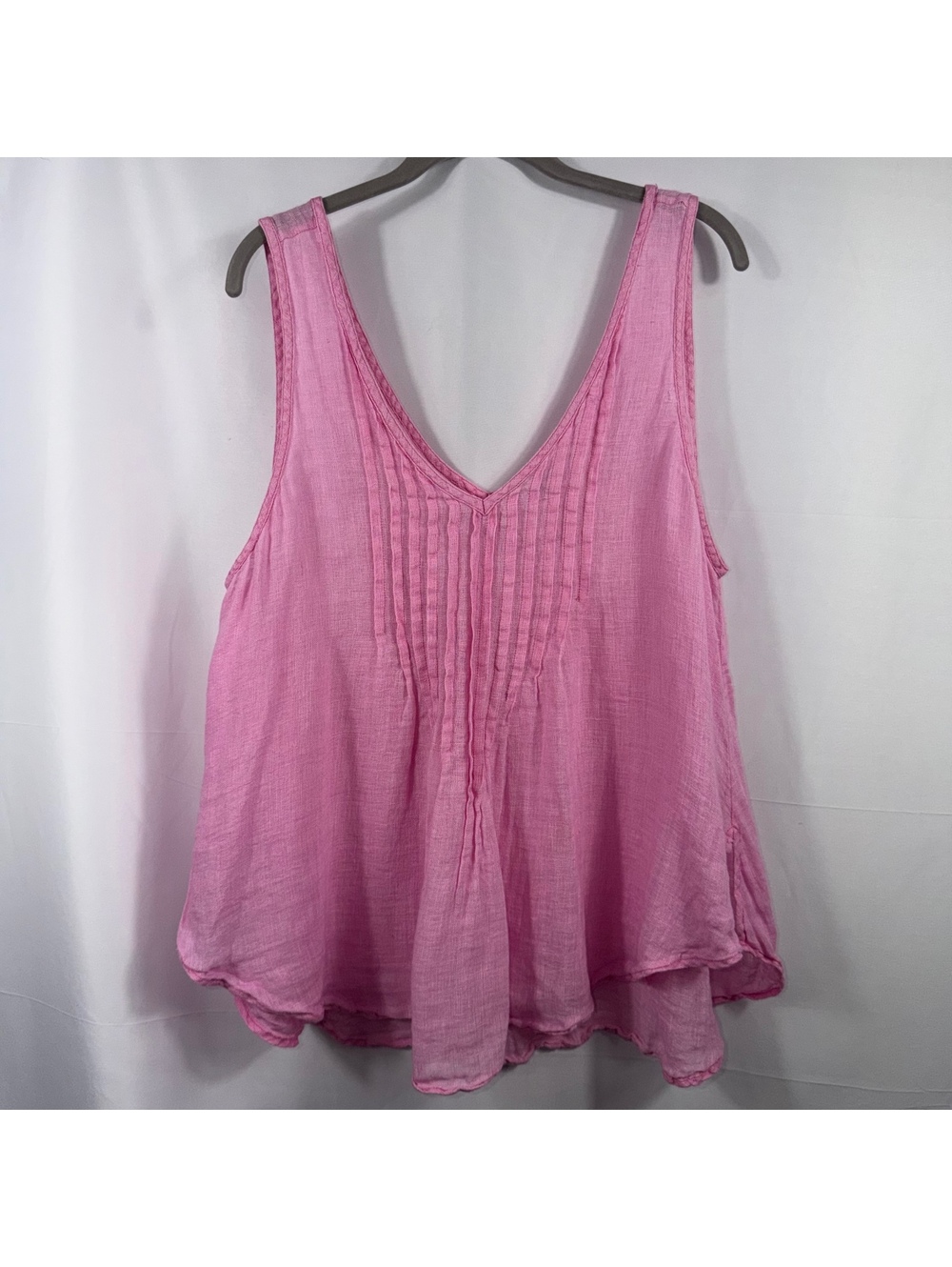 Calypso St. Barth Women’s Medium Pink Linen Pintuck V-Neck Tank Top Flowy